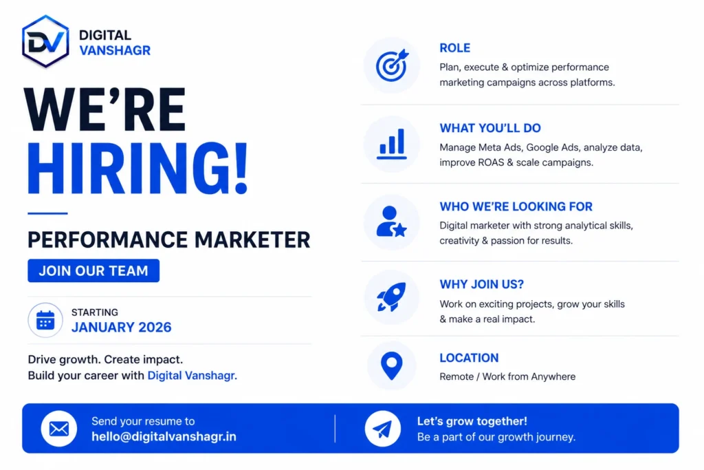 Digital Vanshagr Is Hiring Performance Marketer Role in January 2026